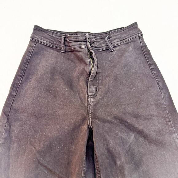 OAT Wide Flared Black Raw Hem Denim Jeans Size 8 / 29 - Picture 5 of 9